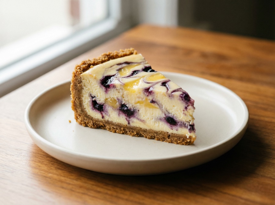 Lemon Blueberry cheesecake cross-section