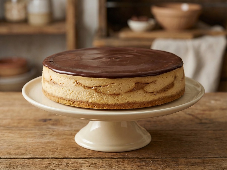 "Reese's" Peanut Butter cheesecake — whole cake, top view